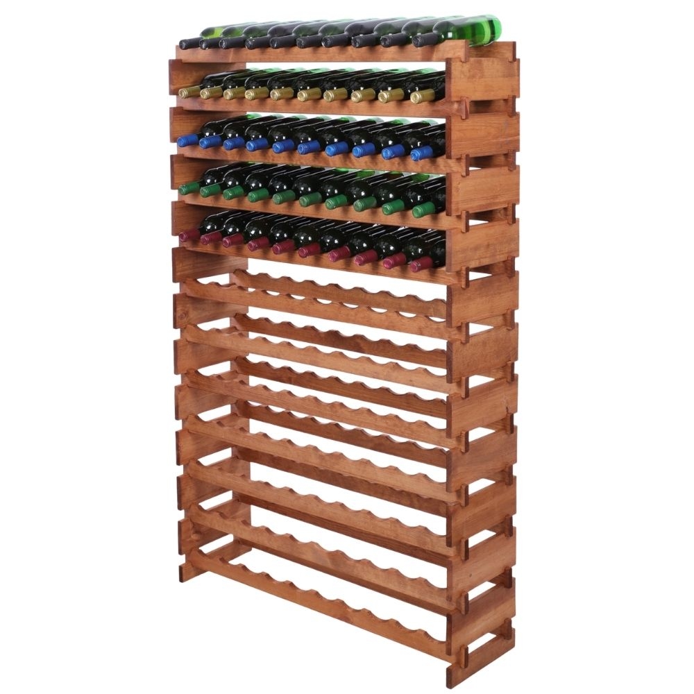 Proregal Weinregal VINOTECA FLEX PRO | HxBxT 163x103x28cm | 120 Flaschen auf 12 Ebenen | Massives Kiefernholz | Braun geölt Image