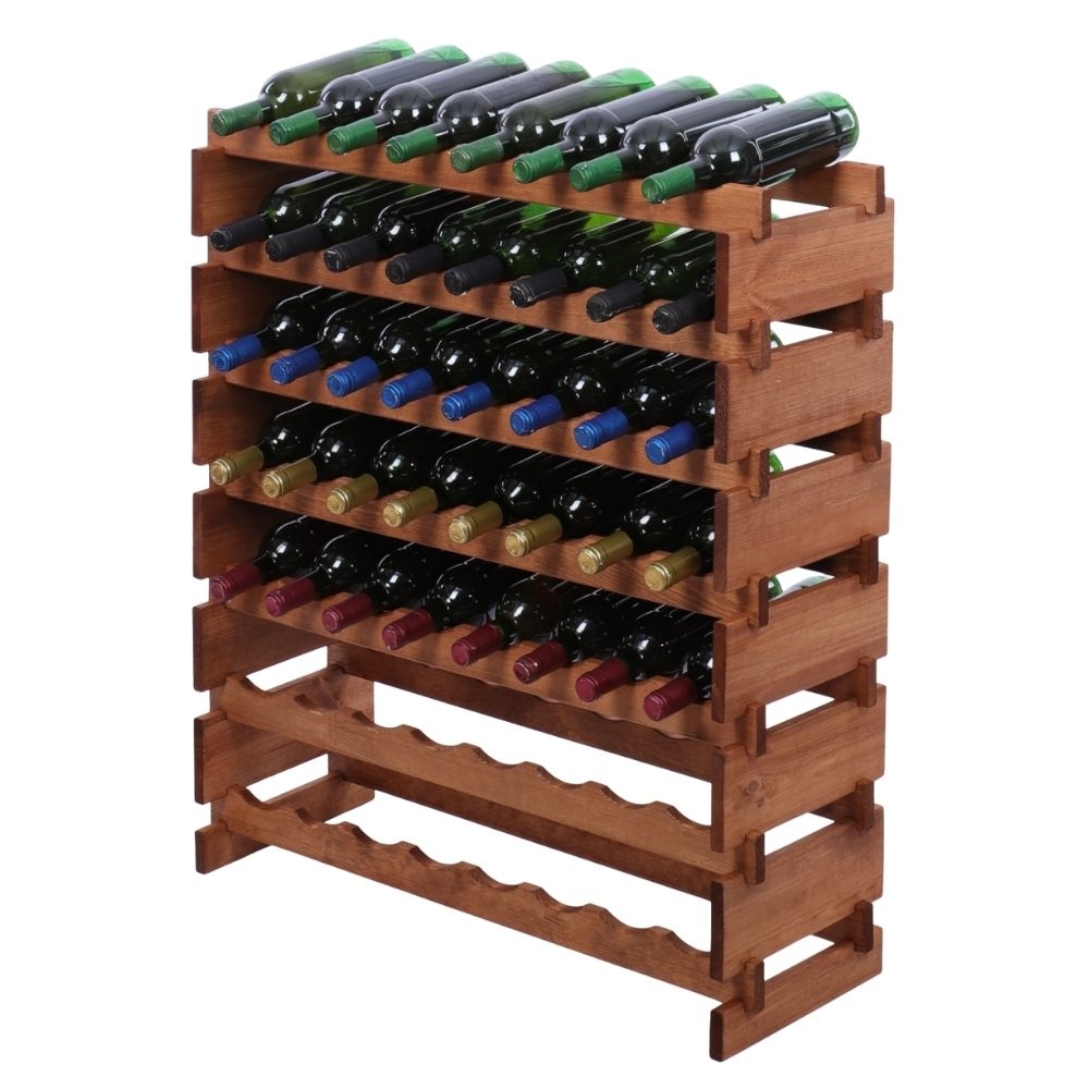 Proregal Weinregal VINOTECA FLEX PRO | HxBxT 93x84x28cm | 56 Flaschen auf 7 Ebenen | Massives Kiefernholz | Braun geölt Image