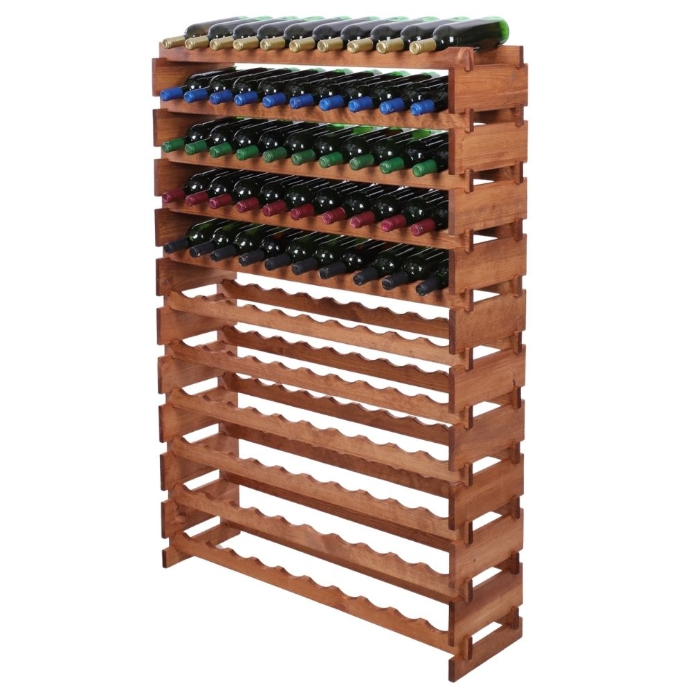 Proregal Weinregal VINOTECA FLEX PRO | HxBxT 149x103x28 | 110 Flaschen auf 11 Ebenen | Massives Kiefernholz | Braun geölt Image