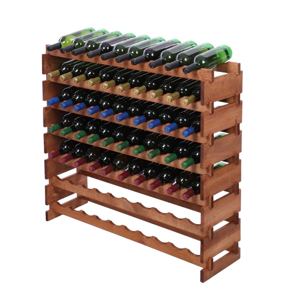 Proregal Weinregal VINOTECA FLEX PRO | HxBxT 93x103x28cm | 70 Flaschen auf 7 Ebenen | Massives Kiefernholz | Braun geölt Image