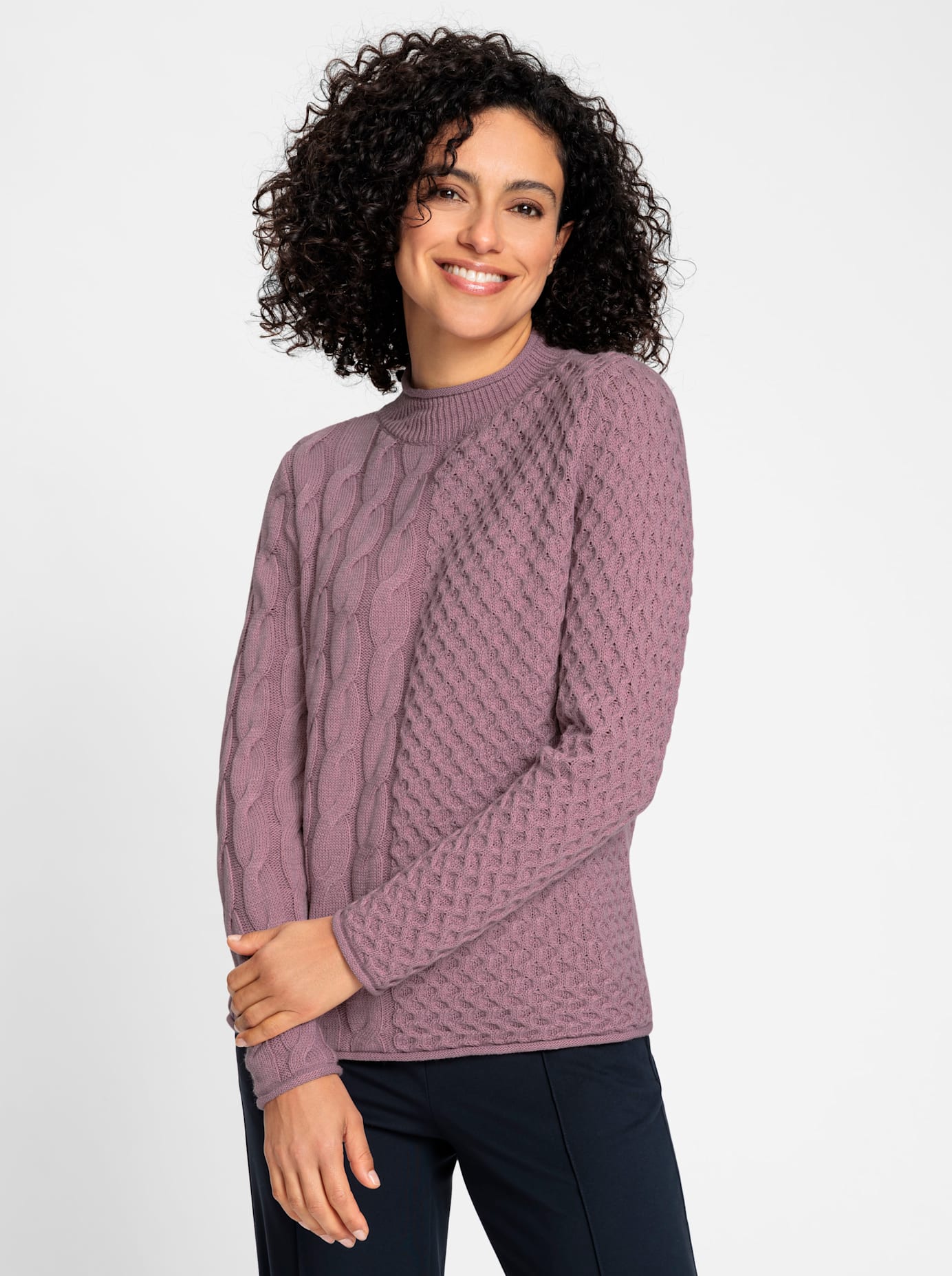 Stehkragenpullover INSPIRATIONEN "Stehkragen-Pullover", Damen, Gr. 48, lila (mauve), 60% Baumwolle, 40% Polyacryl, unifarben, Pullover