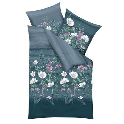Bettwäsche KAEPPEL "Moody Floral", blau (türkis), B/L: 135cm x 200cm, , Mako-Satin, B/L: 80cm x 80cm, Mako-Satin, Obermaterial: 100% Baumwolle, Bettwäsche Image