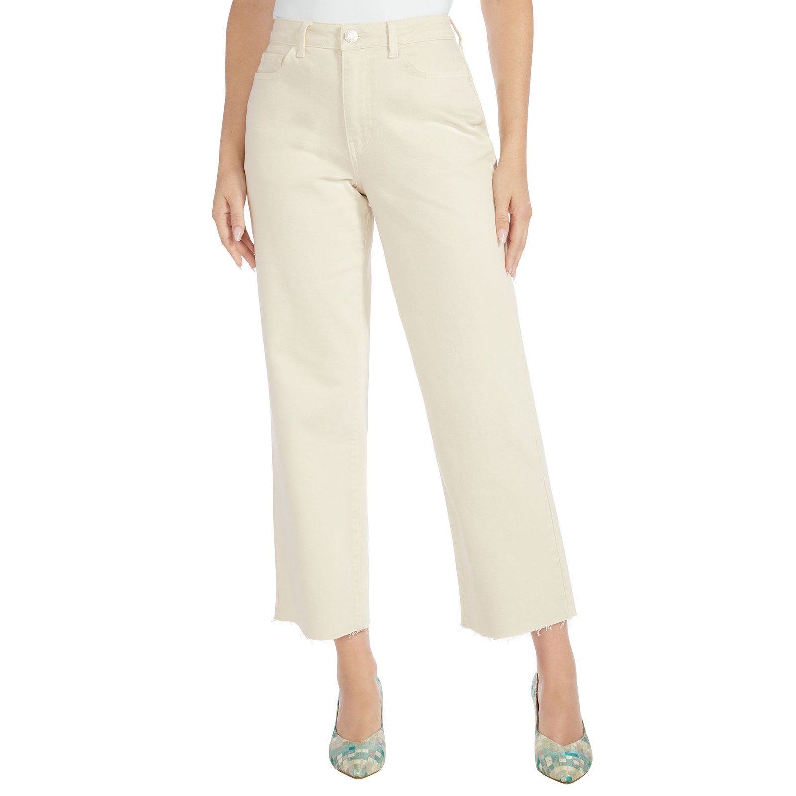 Masseys High-Rise Relaxed Ankle Jean (Size 32W) Bone, Cotton,Denim,Elastine