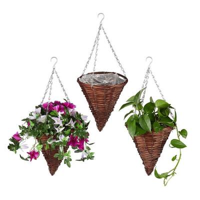 relaxdays 3er-Set Blumenampeln geflochten Image