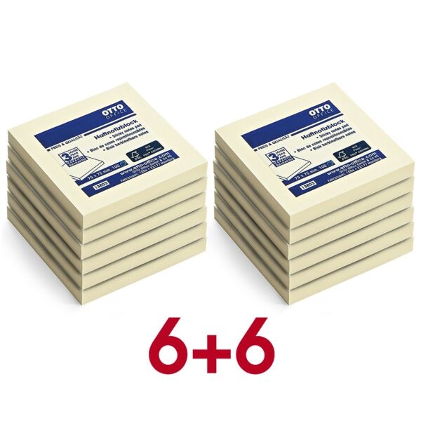 OTTO Office 6 + 6 Aktion: 12x Haftnotizblock 75 x 75 mm gelb gelb Image
