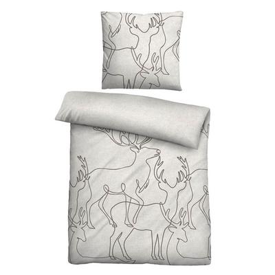 biberna Melange-Flanell Bettwäsche Hirsch grau, 155x220 cm + 80x80 cm Image