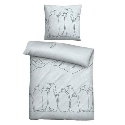 biberna Melange-Flanell Bettwäsche Pinguin ciel, 135x200 cm + 80x80 cm