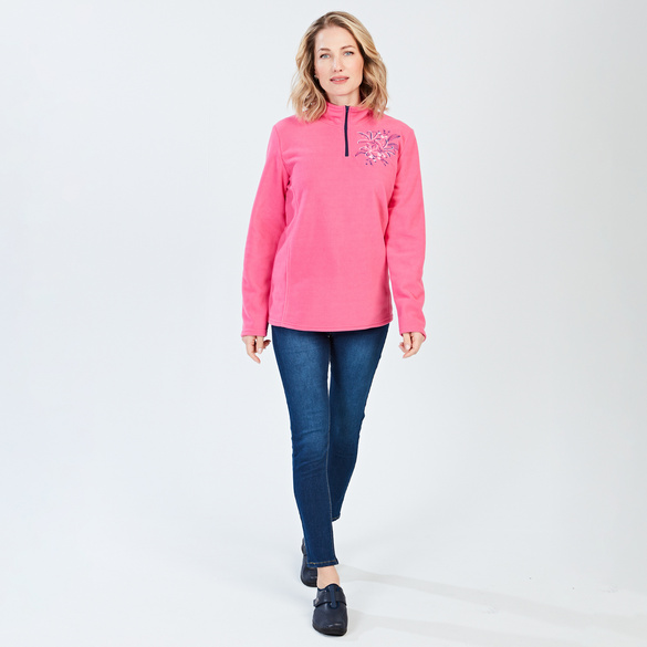 Fleece-Pulli mit Stickerei fuchsia Image