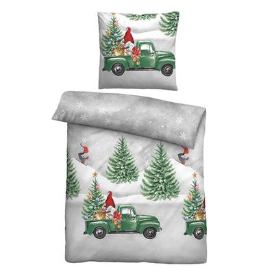 biberna Feinbiber Bettwäsche Wichtel & Weihnachtsbaum sturmgrau, 135x200 cm + 80x80 cm Image