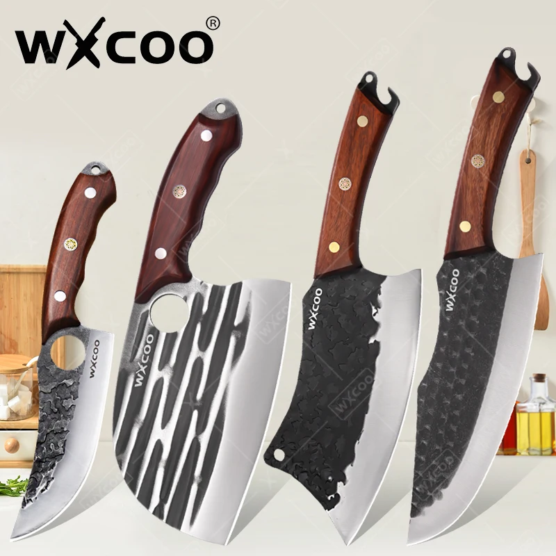 WXCOO Küchenmesser Metzger Ausbeinmesser mit Holzgriff Edelstahl Allzweckmesser Schneiden von Gemüse Hackmesser Fleischmesser Image
