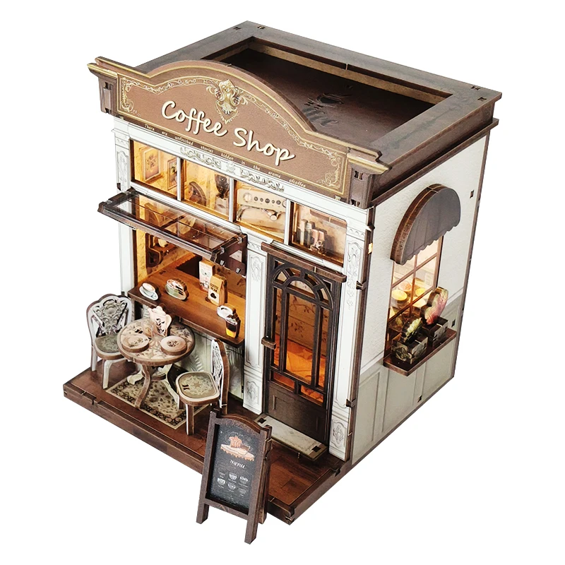 DIY Holz Miniatur Bausätze Café Cottage Puppenhäuser mit Möbeln Casa Puppenhäuser für Freunde Geburtstagsgeschenke