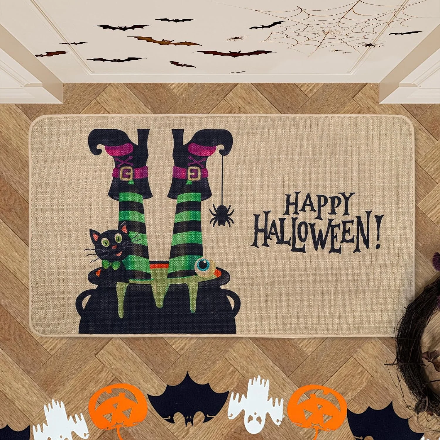VIKAMA Halloween-Fußmatte, gruselige Hexenbeine, Halloween-Teppich, rutschfest, für drinnen und draußen, rutschfeste Fußmatte, Dekoration