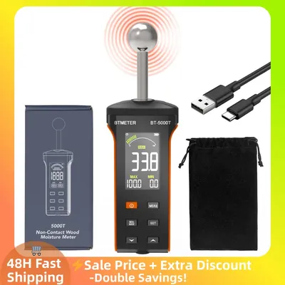 Digital Wood Pinless Moisture Meter with Ball Probe 0~70% RH Range Color LCD Alarm, Function for Wood/Walls/Concrete/Masonry