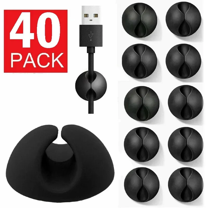 40 Stück Großhandel mit Silikon-Kabelmanagement-Clips – USB-Kabelwickler für Maus-, Tastatur-, Kopfhörer- und Headset-Kabel Image