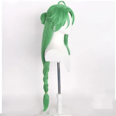 Genshin Impact Baizhu Cosplay Perücke Bai Zhu Grün Langes Geflecht Hitzebeständiges Kunsthaar Anime Perücken + Perückenkappe + Brille Image