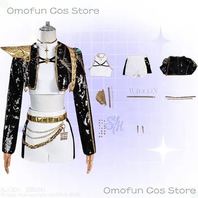 Erwachsene Cosplay Kpop Dämon HUnters Cosplay Huntrx Goldene Schwarz Bühne Idol Sparkly Uniform Perücke Rumi Mira Zoey Sexy Anzug Halloween Image