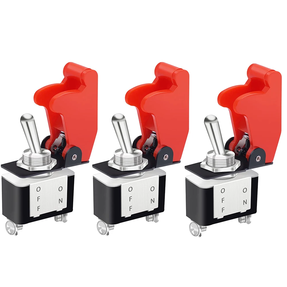 3PCS 12V Heavy Duty Rocker Kippschalter 10A/125V SPST ON/Off 2Pin mit roter Flugzeugsicherheitsabdeckung Image