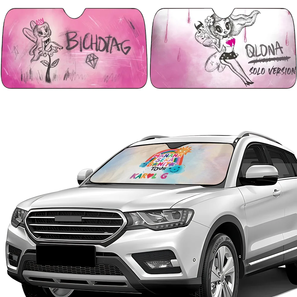 Sänger K-Karol G Auto-Sonnenschutz, Windschutzscheibe, Frontscheibe, 70 x 130 cm, Sonnenblende, Solar-Schutz, kariert, Geschenk, Neuheit, Auto Image