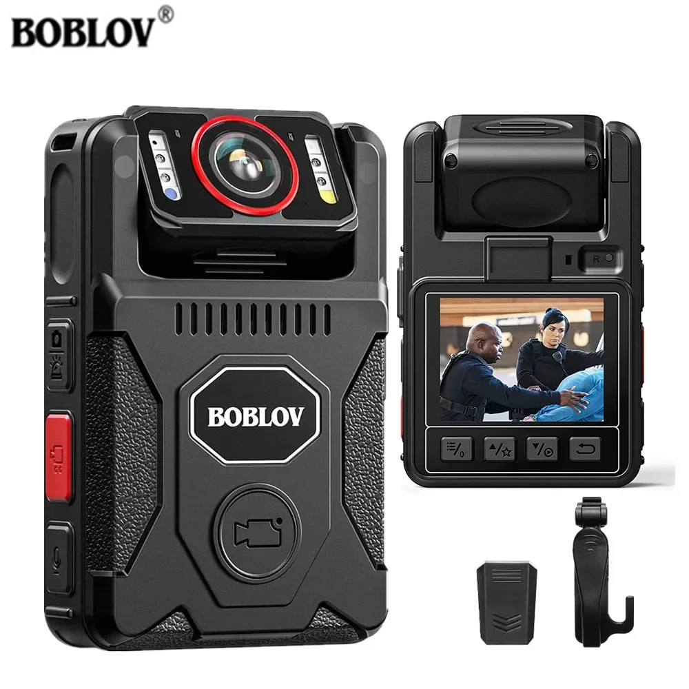 BOBLOV 4K GPS am Körper montierte Kamera 128 GB Videorecorder 180 ° Drehbare Kamera mit 4000-mAh-Akku für die 15-Stunden-Aufnahme von Bodycam Image