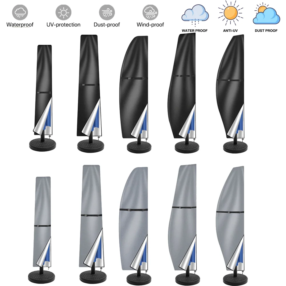 Terrassenschirm-Sonnenschirm-Abdeckung, wasserdicht, für den Außenbereich, Banane, gerader Stil, passend für freitragende Außenterrassenschirm-Abdeckung mit Reißverschluss Image