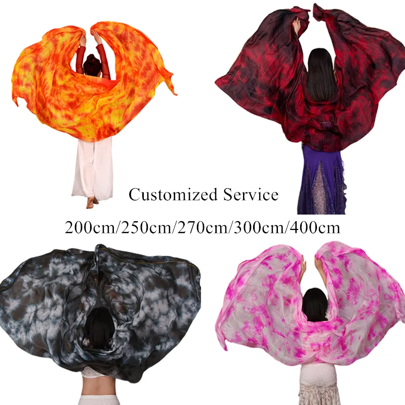 Maßgeschneiderter Bauchtanz-Seidenschleier, Handwurf-Schal, Schal, Batikfärbung, Blumentänzerin, Praxis, Bühnenshow-Requisiten, fließend, leicht, 400 cm Image