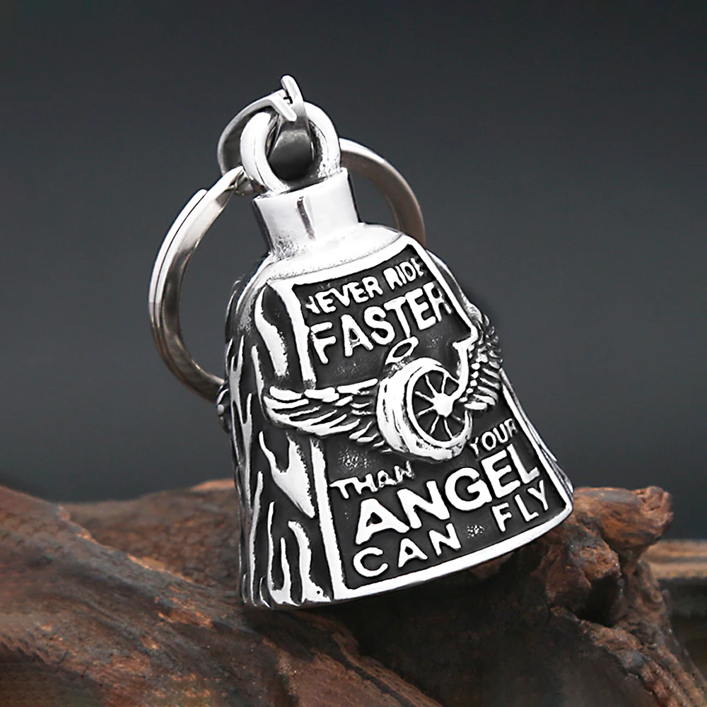 Vintage Motorrad Wind Dominierenden Fahrrad Glocke Engel Flügel Rad Schlüsselanhänger 316L Edelstahl Mode Glück Schmuck Dropshipping Image