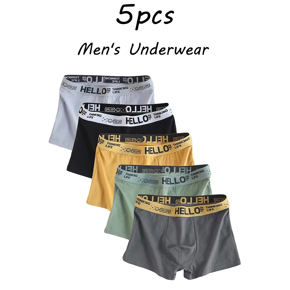 5-teiliges Set mit Herren-Buchstabenbund, lässige Sport-Boxershorts, bequeme atmungsaktive Unterwäsche, sexy Unterwäsche für Herren Image