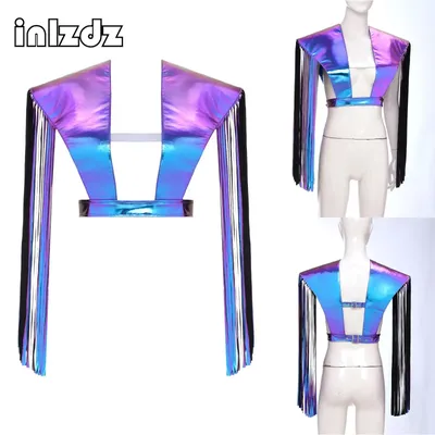 Unisex Erwachsene Metallic glänzende Schulter Achselzucken Quaste Fransen verstellbare Rüstung Schals Halloween Cosplay Maskerade Party Kostüm Image