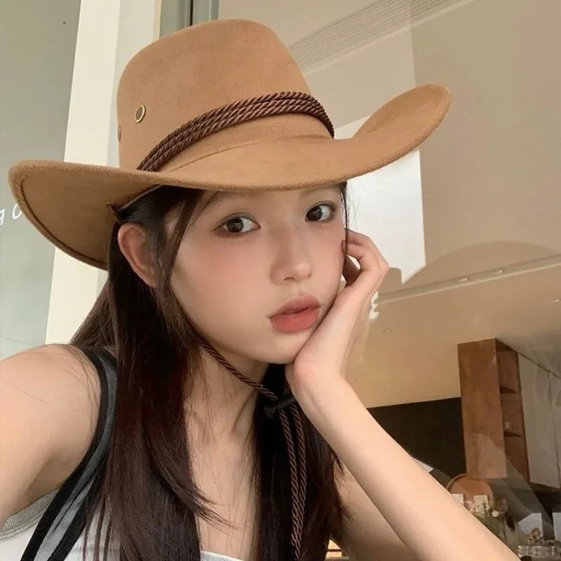 Western-Cowboyhüte aus künstlichem Wildleder für Männer, Gentleman-Cowgirl-Jazzhut, gebogene Krempe, Party-Reisehut, formeller Panama-Hut Image