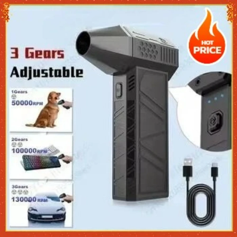 130000 U/min Luftgebläse Turbo Jet Fan mit LED-Licht Power Display Handheld Mini Reiniger für Auto PC Fall Tastatur Tierhaar Grill Image