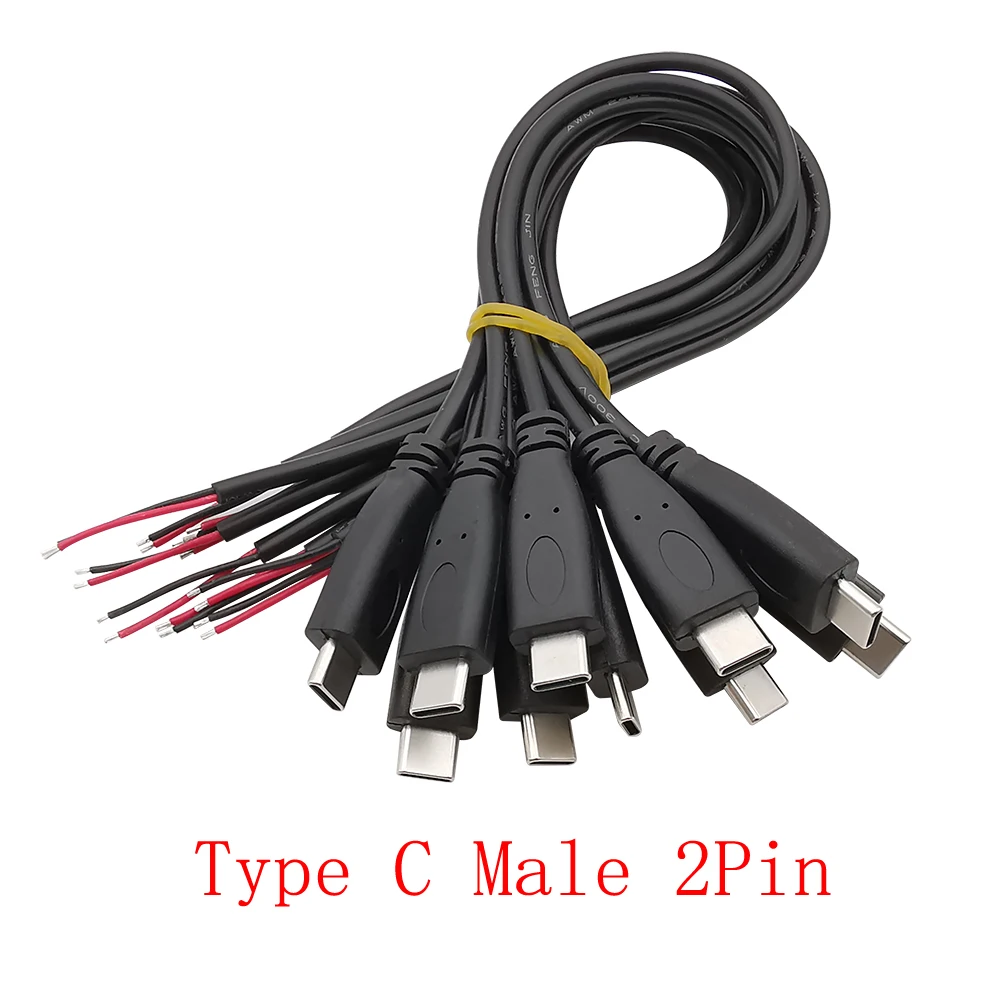 10 Stücke Typ C 2 Pin Blank Draht Offenes Ende Stromladekabel 5 V USB-C Typ-C Stecker Stecker Verlängerungskabel Kabel 22AWG PVC Image