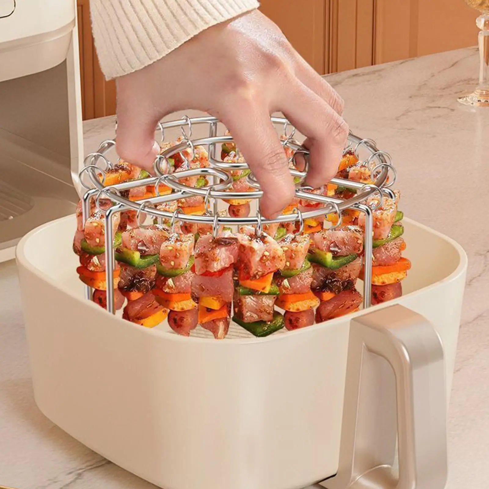 Air Fryer Grill Rack Edelstahl Hängen Grill Spieße Antihaft Outdoor Grill Kebabs Rack Für Gemüse Fisch Fleisch Garnelen Image