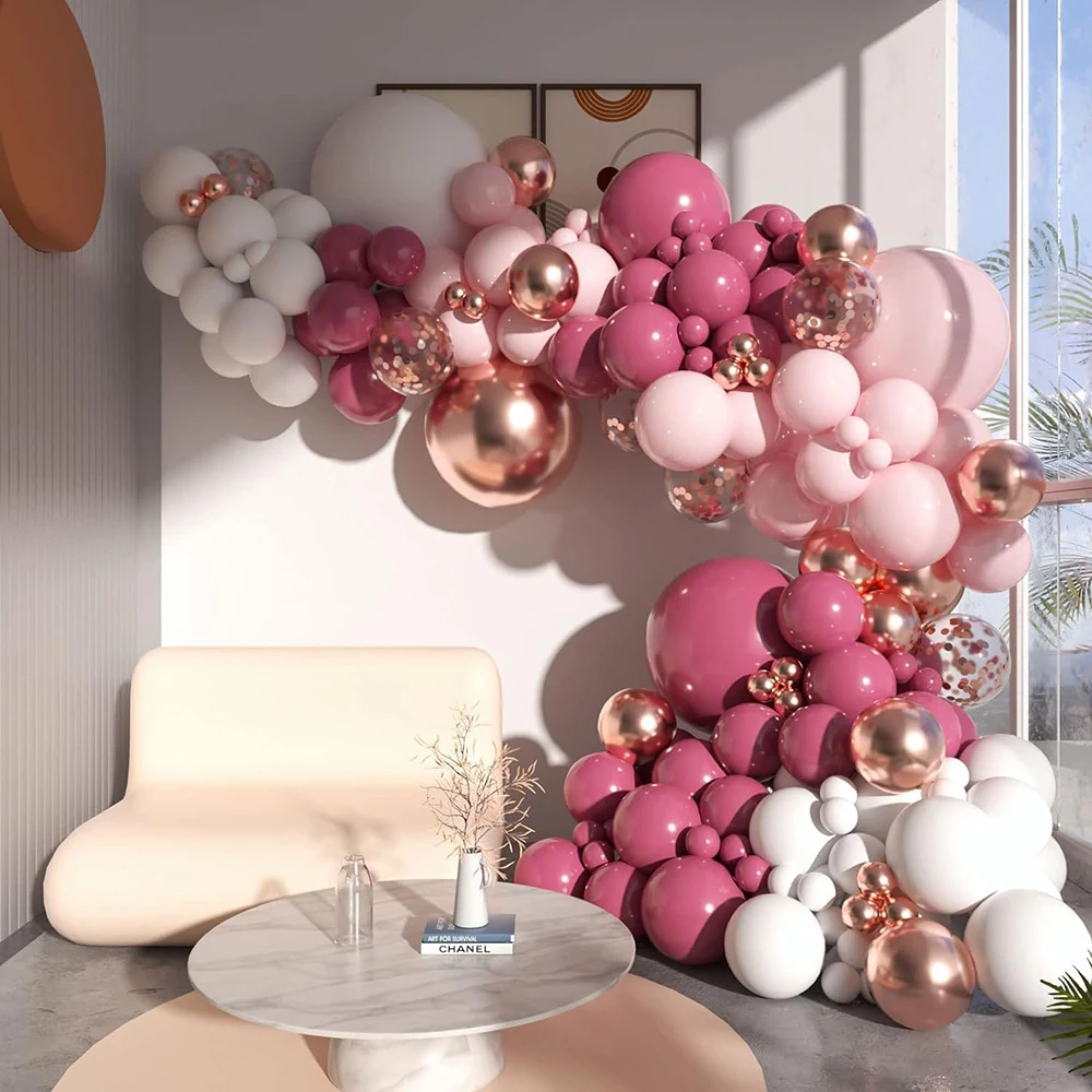 126-teiliges rosa Latex-Ballon-Set, geeignet für Geburtstagsfeiern, Hochzeiten, Partydekorationen zum Valentinstag
