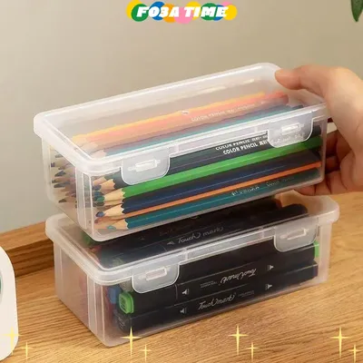 1/4Pcs Large Clear Storage Boxes With Hinged Lids Ideal Cards Storage Box Ornaments Office Plastic Organization