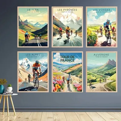 Bike and Cyclist Tour De France Poster Alpe D'Huez Circuit Landscape Prints Canvas Painting Wall Picture Living Room Home Decor