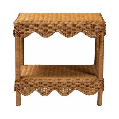 Baxton Studio Oteria Bohemian Scalloped Rattan Side Table