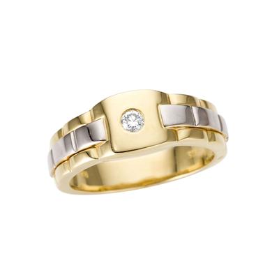 Goldring FIRETTI "Schmuck Geschenk Gold 585 Herrenring Goldring" Gr. 22, weiß (gelbgoldfarben, weißgoldfarben, weiß), Fingerringe, Herren, 22, 0,1 ct P2 = erkennbare Einschlüsse, Gelbgold 585-Weißgold 585-Diamanten, 9mm, Gelbgold 585, Weißgold 585,... Image