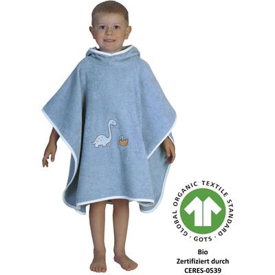 Badeponcho WÖRNER "Dinofamilie", blau (stahlblau), Baumwolle, Hausmäntel, maschinenwaschbar, trocknergeeignet Image