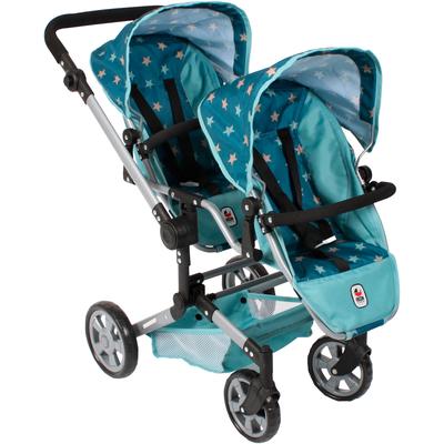 Puppen-Zwillingsbuggy CHIC2000 "Linus Duo", sternchen türkis, Puppenwagen, KinderB:80cm H:79cm T:80cm, Stahl, Kunststoff, Polyester, mit zwei abnehmbaren, bis in Liegeposition verstellbaren Sportsitzen, B:80cm H:79cm T:80cm