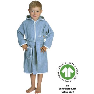 Kinderbademantel WÖRNER "Dinofamilie" Gr. 74, blau (stahlblau), 74/80, Baumwolle, Hausmäntel, Biobaumwolle, mit Stickerei, mit Tasche Image