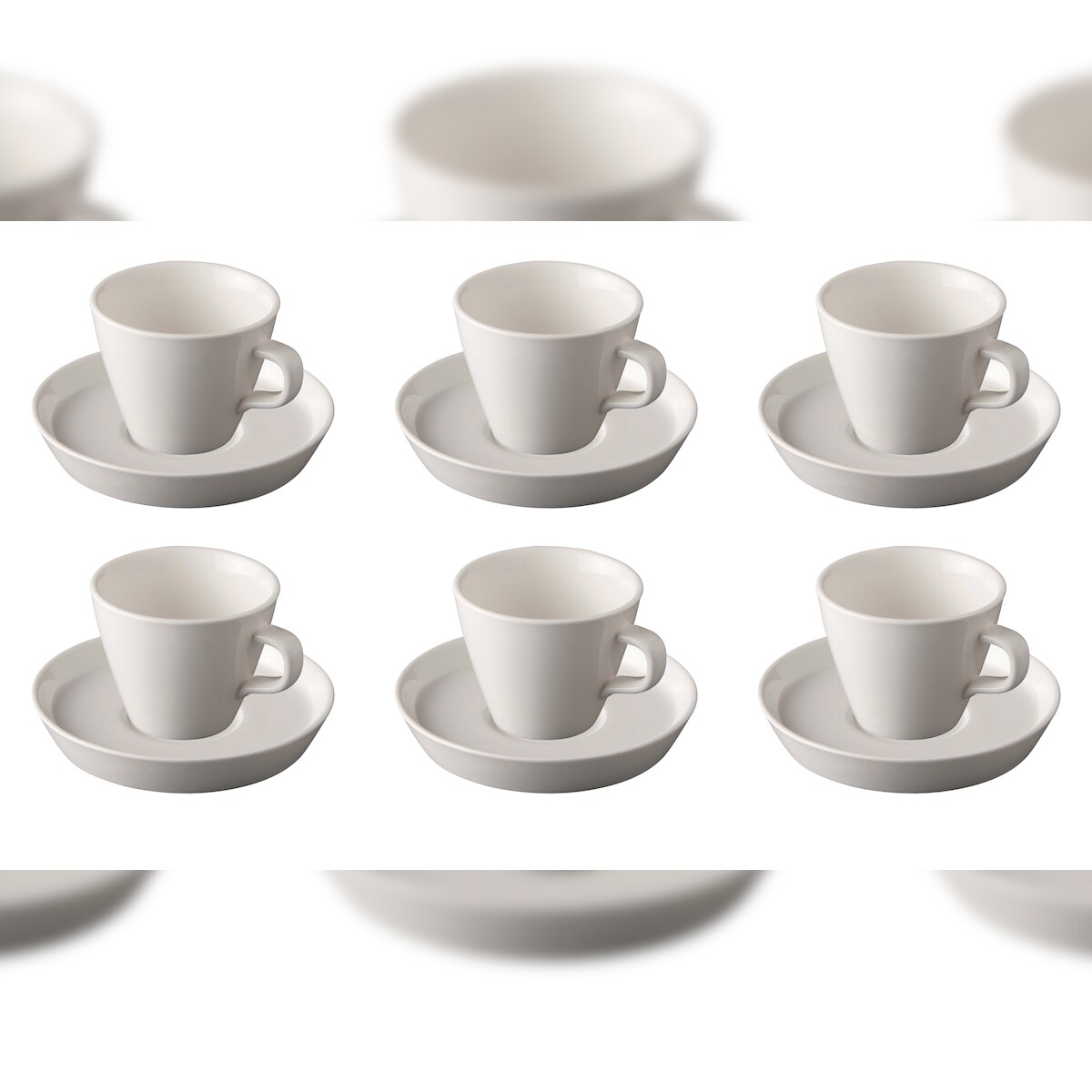 palmer Da Vinci Tassen und Untertassen im 6er Set, Porzellan, Kaffeeassen 0,20 L, Unterteller Ø 14 cm, off weiß glänzend, modern, für Tee, Kakao Image