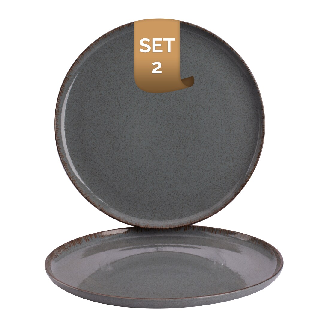 2 x Palmer Antigo Teller flach, Ø 28 cm, leichtes Porzellan, für ein 2 Personen Gedeck, spülmaschinenfest, blau grau braun Image