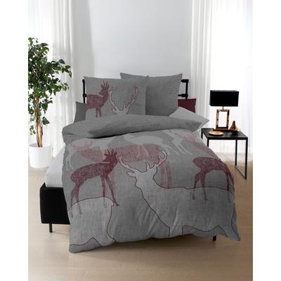 Bettwäsche KAEPPEL "Hirsche", rot, B/L: 155cm x 220cm, , Feinbiber, B/L: 80cm x 80cm, Feinbiber, Obermaterial: 100% Baumwolle, Bettwäsche, mit Hirschen Image