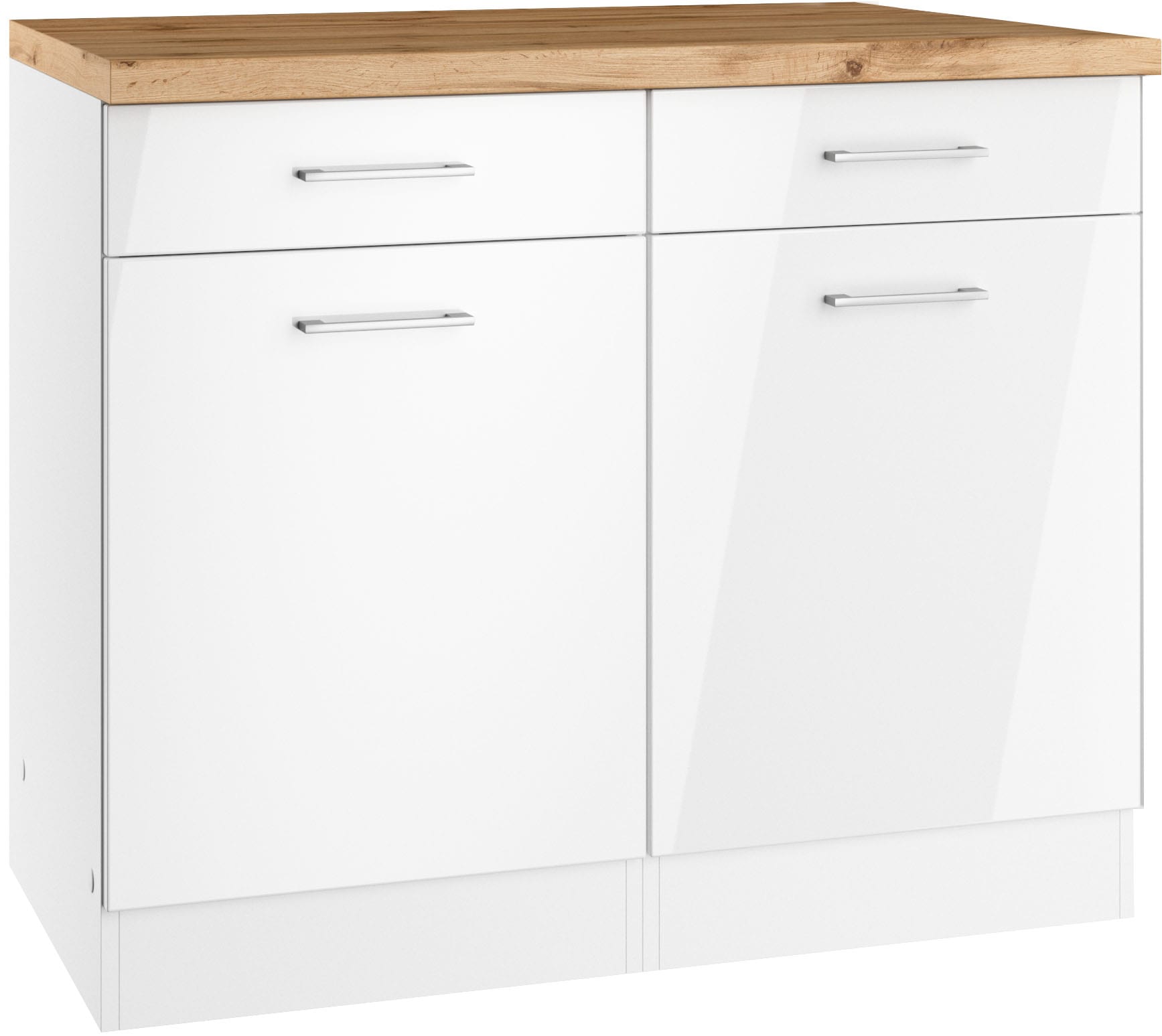 Unterschrank KOCHSTATION "KS-Milan", weiß (weiß hochglanz), B:100cm H:86cm T:60cm, MDF, Schränke, Unterschrank, Unterschrank 100 cm, matte oder hochglänzende Fronten