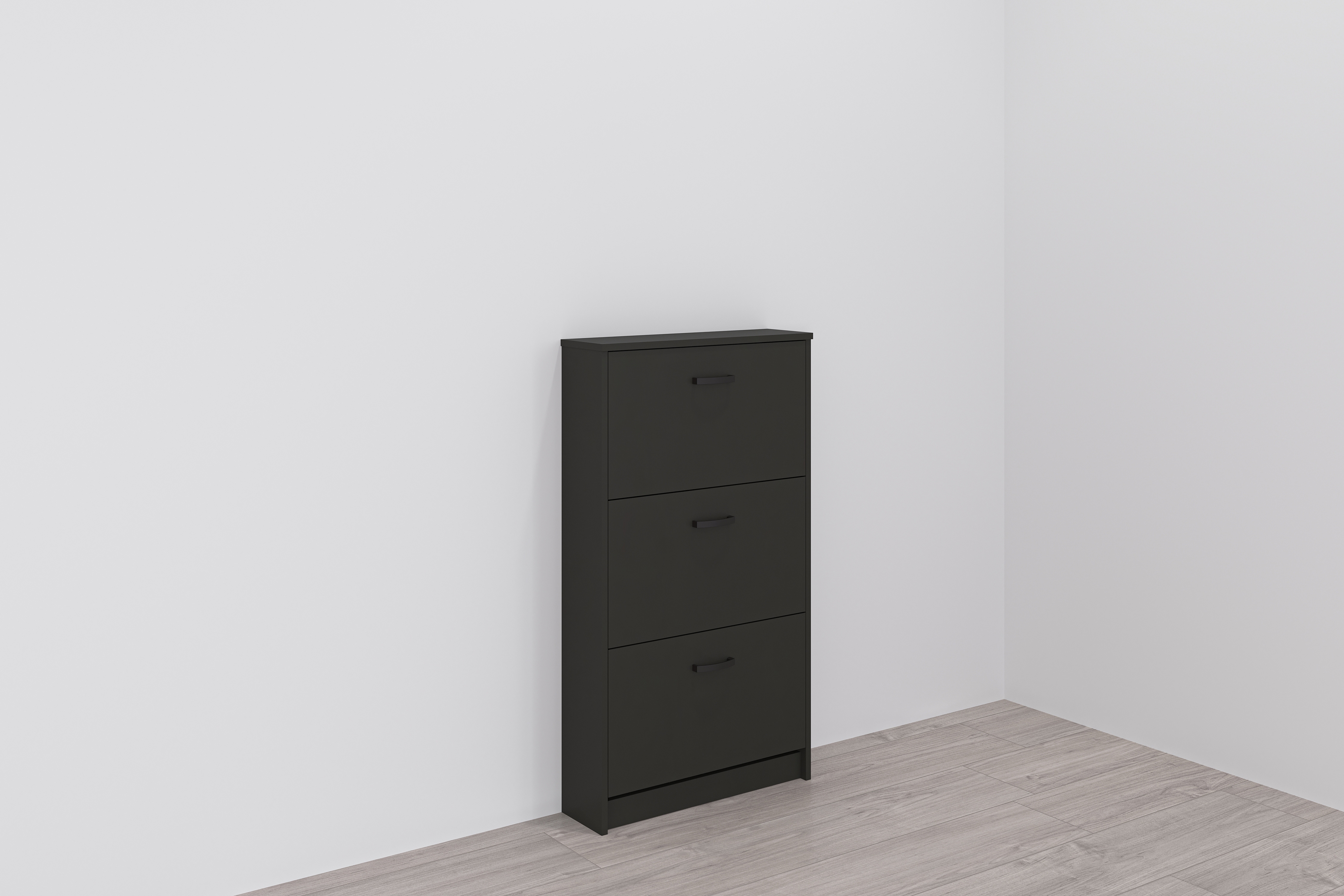 Schuhschrank FMD "Step 3", grau (anthrazit), B:58,5cm H:104,5cm T:17cm, Schränke, Schuhschrank, Breite 58,5 cm, Tief 17 cm, mit 3 Klappen, Schuhkipper