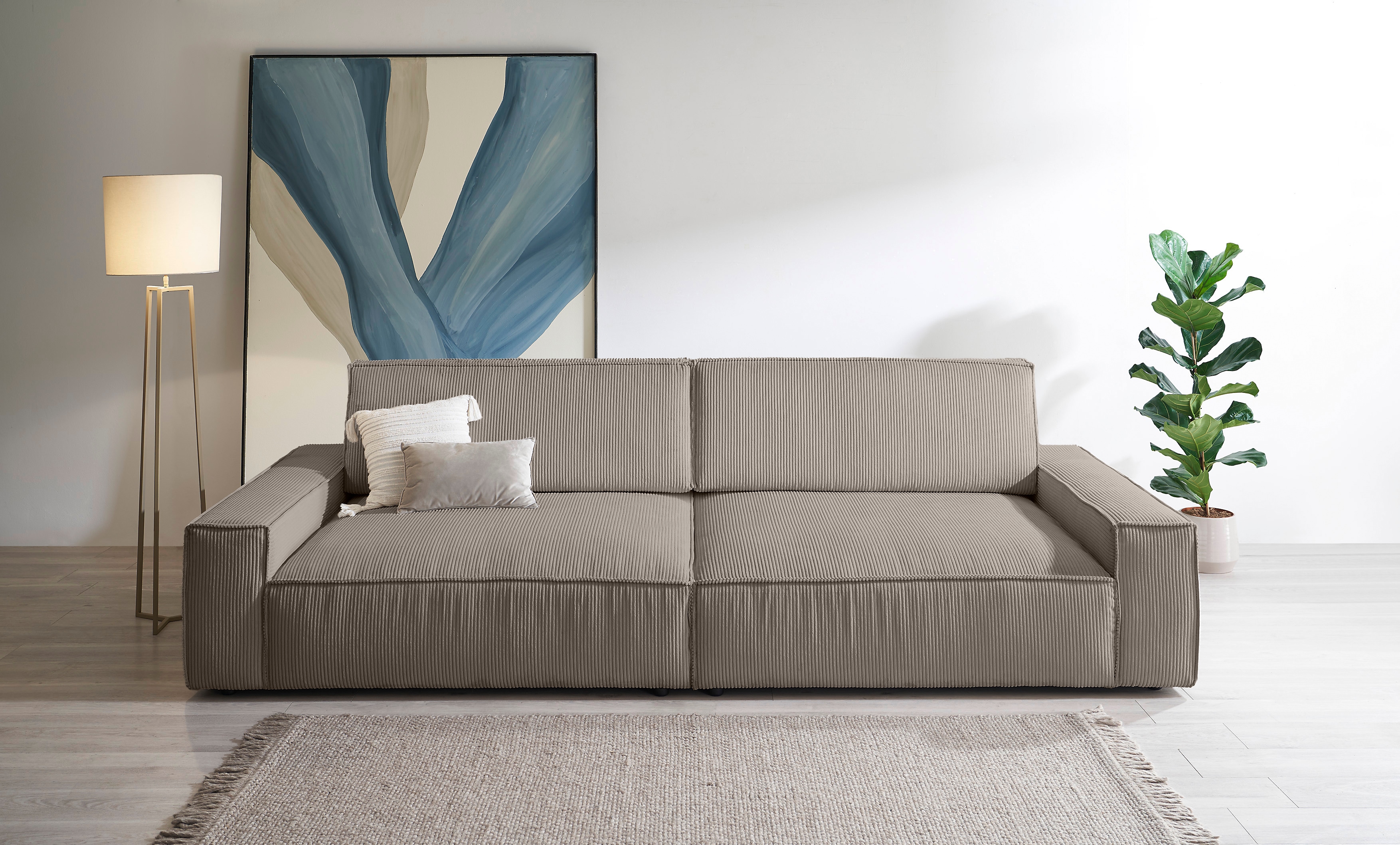 Big-Sofa HOME AFFAIRE "NEU: SHERWOOD XXL, Big-Sofa (316cm), extra tiefe Sitzfläche 95 cm", greige, B:316cm H:90cm T:135cm, 100% Polyester, Sofas, Big-Sofa, bequemer Sitzkomfort, Cord u. Leinenoptik, Kedernaht