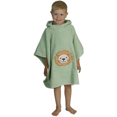 Badeponcho WÖRNER "Löwe helloliv Poncho", grün (helloliv), Baumwolle, Hausmäntel, Poncho, Baden, Strand, Kapuze, Löwe, maschinenwaschbar Image