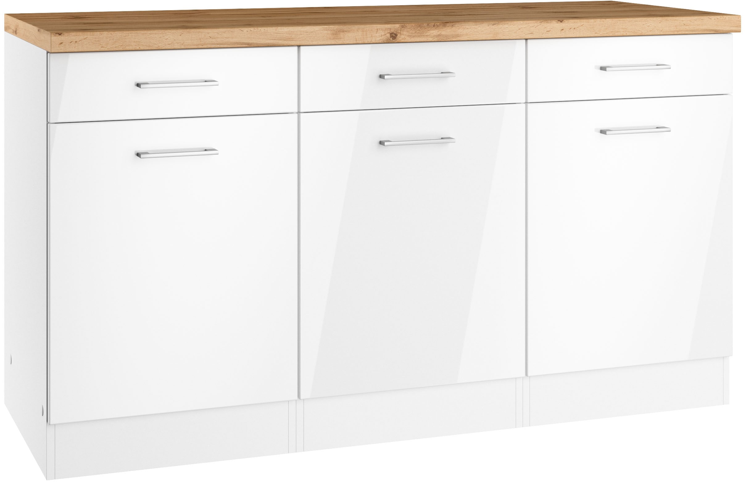 Unterschrank KOCHSTATION "KS-Milan", weiß (weiß hochglanz), B:150cm H:86cm T:60cm, MDF, Schränke, Unterschrank 150 cm, matte oder hochglänzende Fronten Image