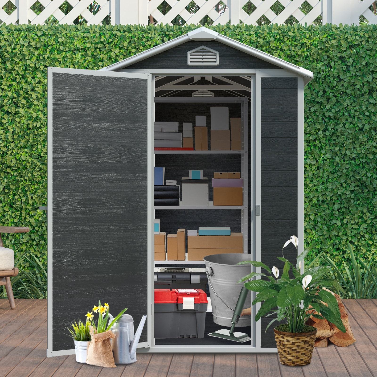 4ft x 6ft Resin Outdoor Storage Shed – Plastic Garden Shed with Floor & Lockable Door for Backyard