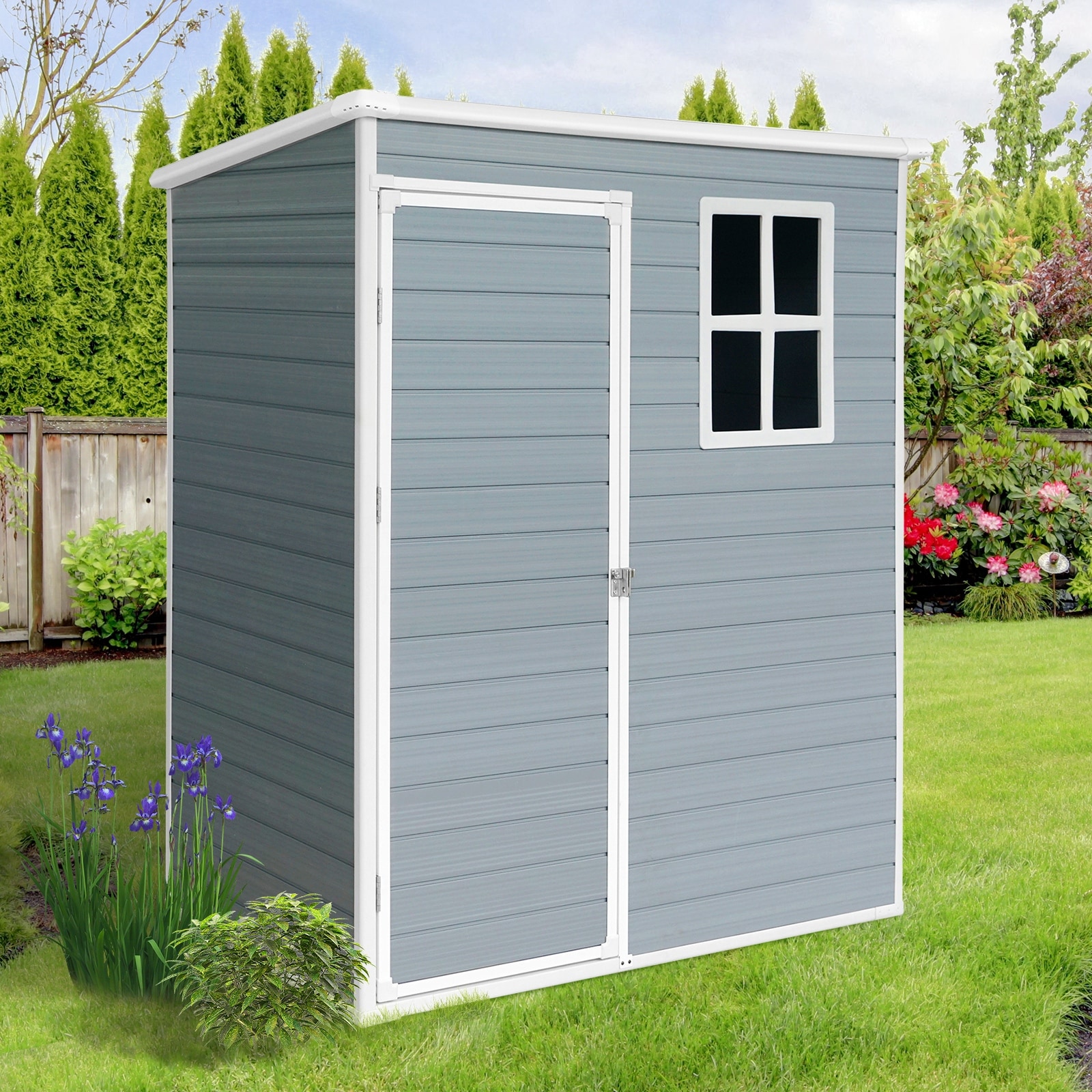 5ft x 3ft Resin Outdoor Storage Shed – Plastic Garden Shed with Floor & Lockable Door
